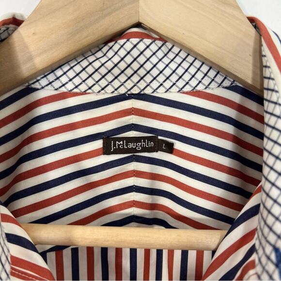 J. McLaughin Orange Navy Stripe Flip Cuff Button Up Shirt Size L - Picture 11 of 13